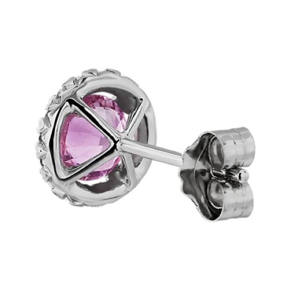 Pink sapphire and diamond earrings - Picture 6 of 7